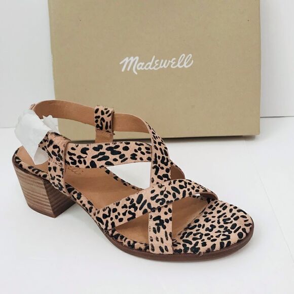 New! Madewell The Alyssa Sandal Leather Leopard Spotted Calf Hair Block Sandals - Picture 1 of 14